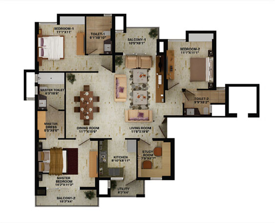 3 BHK Premium Floor Plan