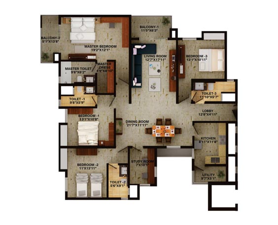 4 BHK Floor Plan